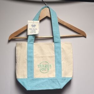 Cream and Blue Canvas Tote Bag